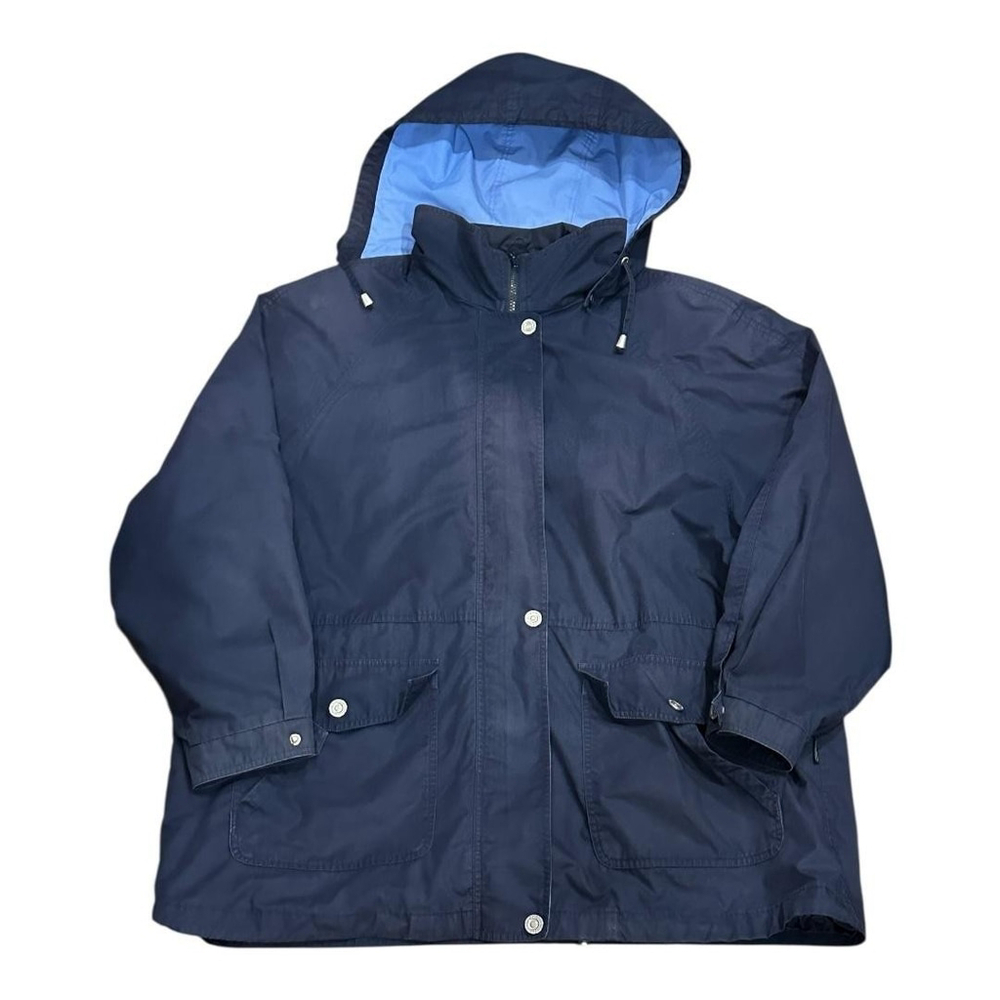 London Fog Jacket Mens 2XL Navy Blue Hooded Raincoat Parka Lightweight Outdoor